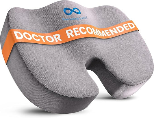 Everlasting Comfort Doctor Recommended Memory Foam Seat Cushion for Office Chairs & Car Seat - Ergonomic Office Desk Accessories for Tailbone Pain Relief, Sciatica & Back Support