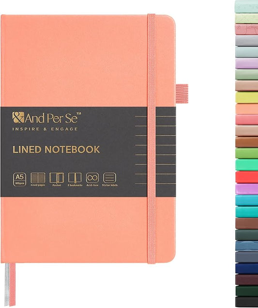 &And Per Se Lined Journal Notebook, 160 Pages, A5 5.7 x 8 inches College Ruled Thick Paper Notebook Journals for Writing, Hardcover Notebooks for Women Men Office School (1 Pack, Peach)