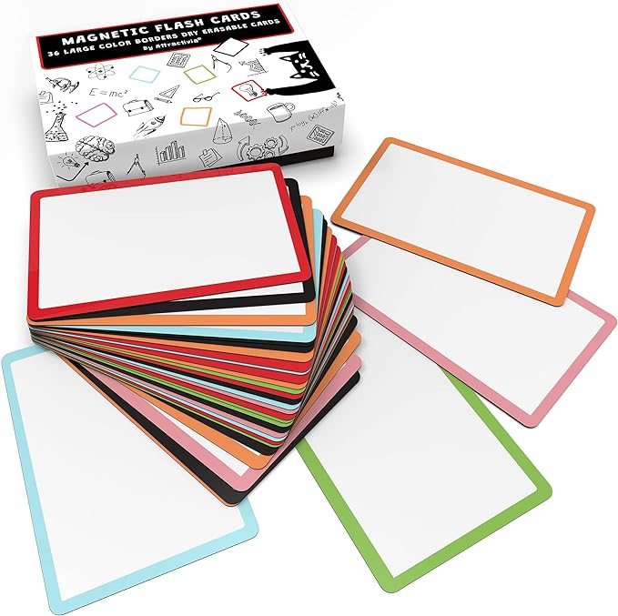 Dry Erase Magnetic Labels 5.6 x 3.7 in, Color Borders, Large Dry Erase Magnets, 36-Pack, Erasable Write-On All-Purpose Labels, for Office, Kanban Boards, Education, Home, Whiteboard