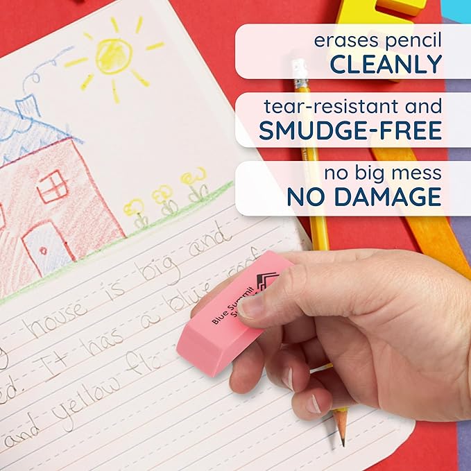 Blue Summit Supplies Pink Erasers, Bulk Erasers for Art, School, and Office Use, Classroom Set, 36 Pack