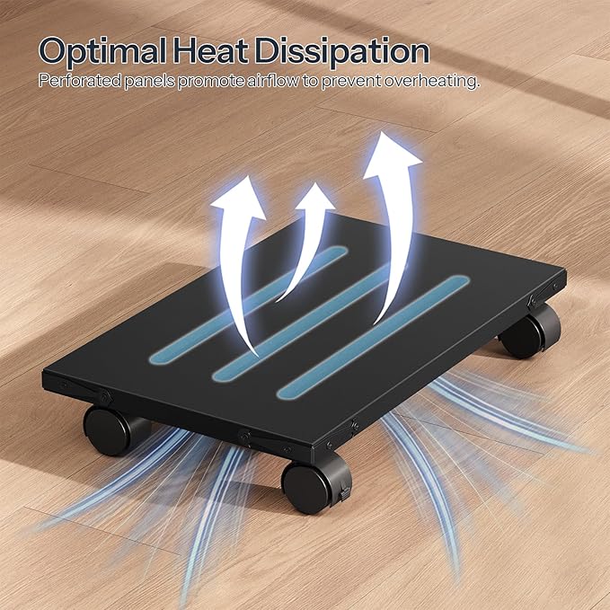 HOOBRO Mobile PC Stand, Ventilated Computer Tower Stand, PC Tower Holder with 4 Caster Wheels, CPU Holder Under Desk Fits Most Computer Host, for Office, Gamers, Black BB46CJ01