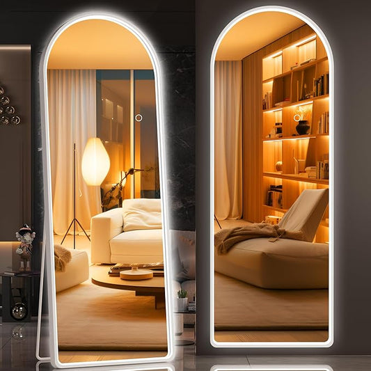 Hasipu 65" X 24" Full Length Mirror with Lights, White Frame Arch Led Mirror Full Length and 3 Colors Temperatures & Brightness Adjustable,Light Up Mirror Full Body for Bedroom Cloakroom Living Room