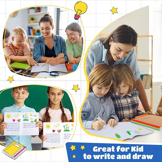 Henoyso 80 Pcs Primary Composition Notebook for Kids 9.75 x 7.5 Inch K-2 Primary Writing Journal with Rainbow Spine 60 Pages Draw and White Journal for Student Back to School Supplies