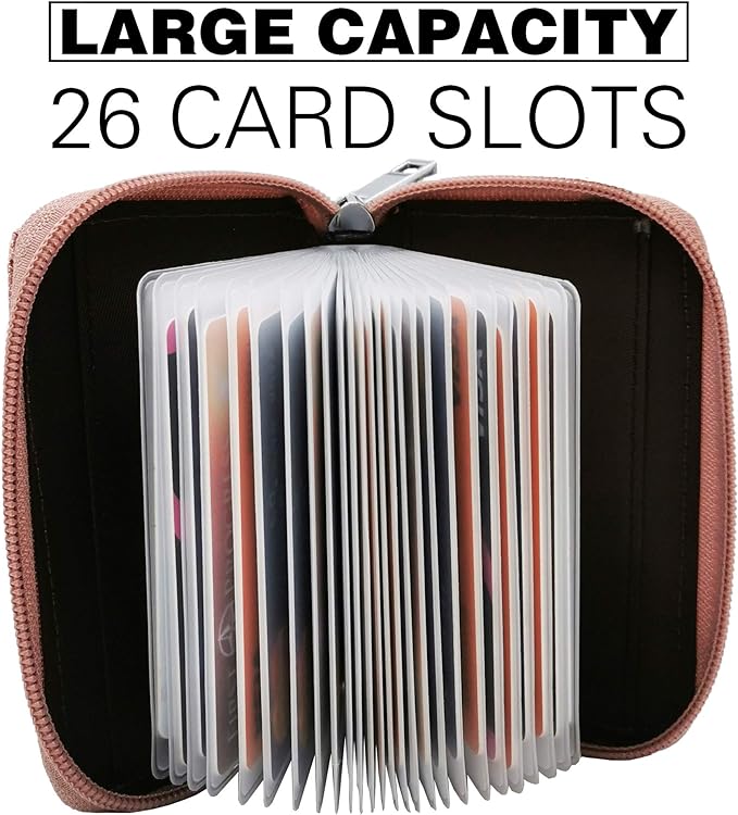 Easyoulife Genuine Leather Credit Card Holder Zipper Wallet With 26 Card Slots