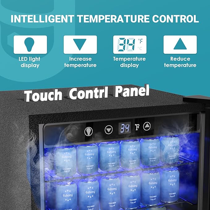 EUHOMY 4.5 Cu.ft Beverage Refrigerator and Cooler, 145 Can Mini fridge with Glass Door for Soda Beer Wine, Small Drink Dispenser with Digital Adjustable Thermostat for Home Office Bar