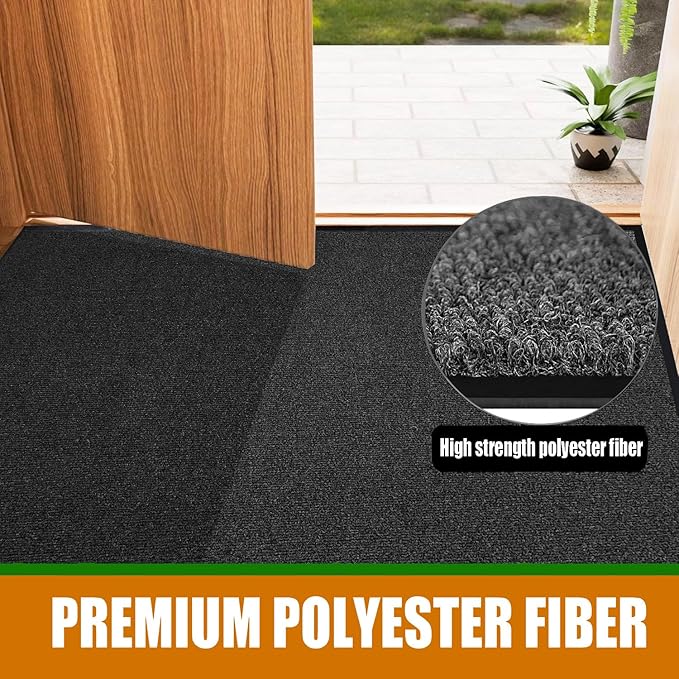 Front Door Mat, 3' x 6' Commercial Floor Mat, Heavy Duty Welcome Mat, Rubber Backing Non Slip Doormat for Entryway (Black, 3x6FT)