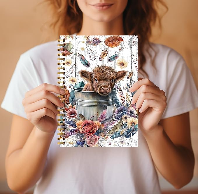 Highland Cow Notebook Journal - 5.5×8.3 Floral Spiral Journal Notebook, Highland Cow Gifts, Cow Gifts for Cow Lovers, Cow Gifts for Women, 164 Pages