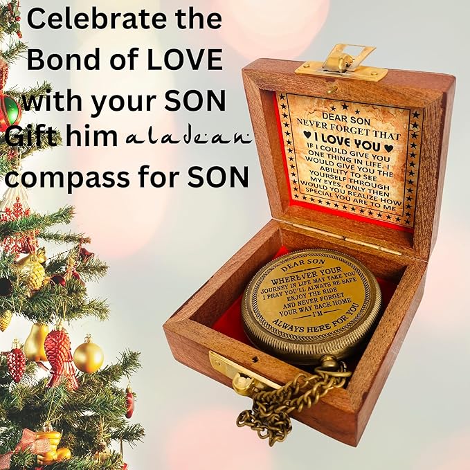 Gift for Son from Mom Dad | Engraved Compass 2" - Father to Son Gifts, Mom to Son Gifts for Graduation 2025, Birthday Baptism Confirmation Communion