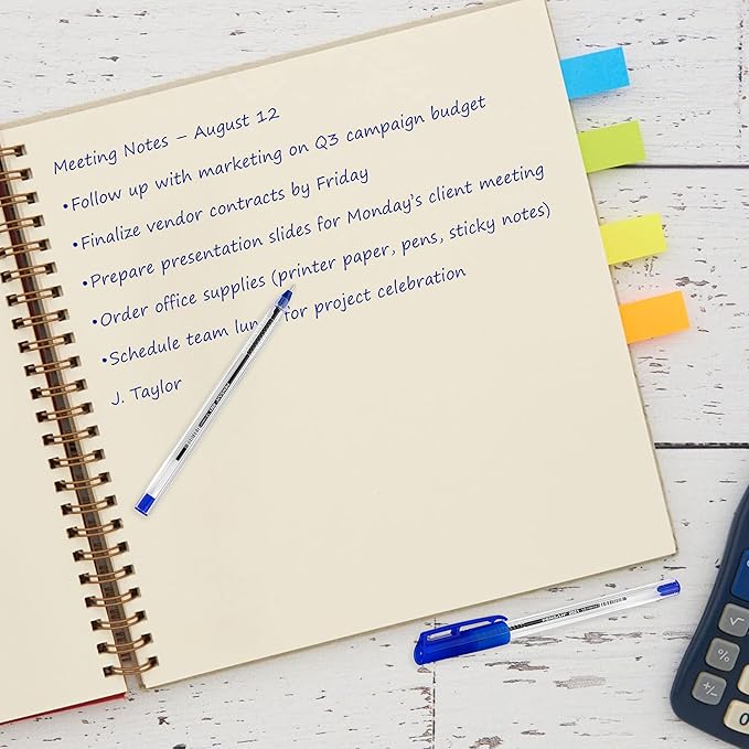 Blue Ballpoint Pens,1.0 mm Medium Point, Blue Pens, Ergonomic Triangle Grip, Smooth Writing, 150-Count Pack of Bulk Pens