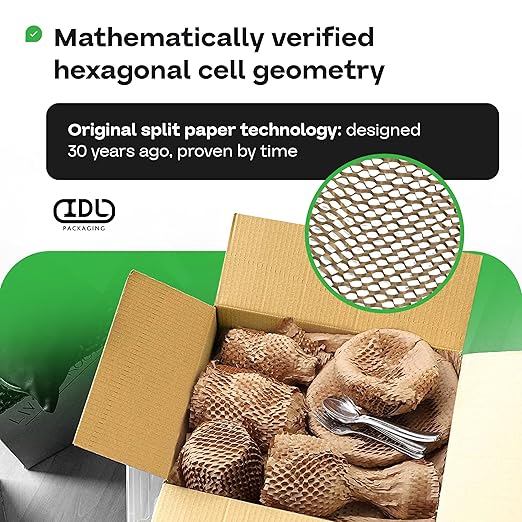 IDL Packaging 20" x 1400' Honeycomb Kraft Packing Paper Roll – Eco-Friendly USA-Made Wrap for Shipping, Moving & Storage - Bubble Wrap Alternative with Innovative Interlocking Slit Design