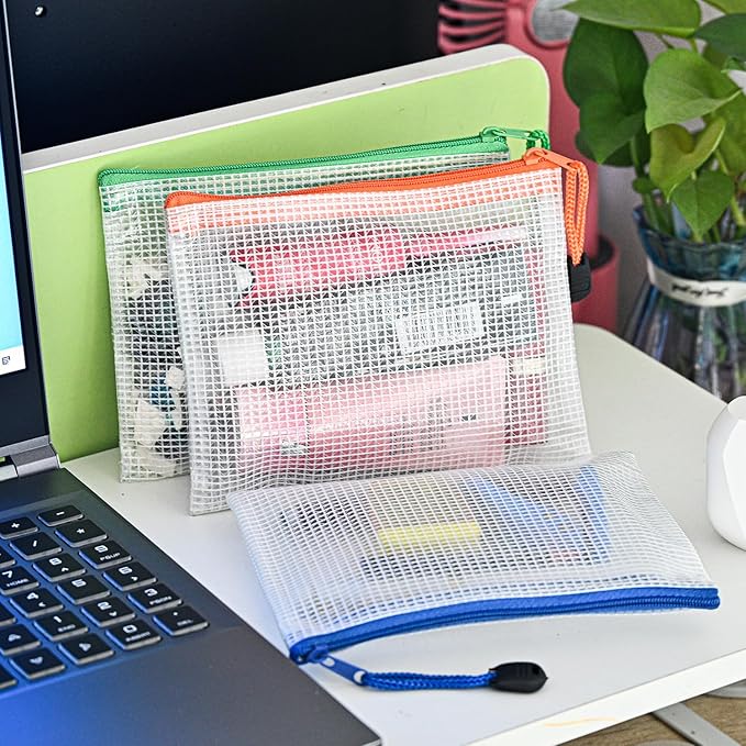 D-KINGCHY 24Pcs Zipper Storage Bags, Plastic Mesh Zippered Pouch for Organization, Waterproof Versatile Bags for Office Supplies School Travel