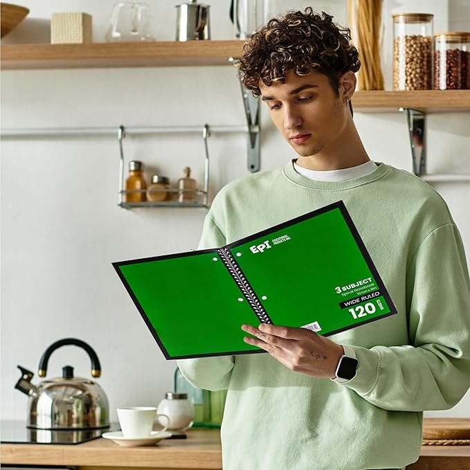 EPI Spiral Notebook | 3 Subject - Wide Ruled - 120 Sheets, Durable Spiral Binding | 10.5 x 8 in | Classroom Supplies | School, Office, Note Taking, Journaling - 24 Pack