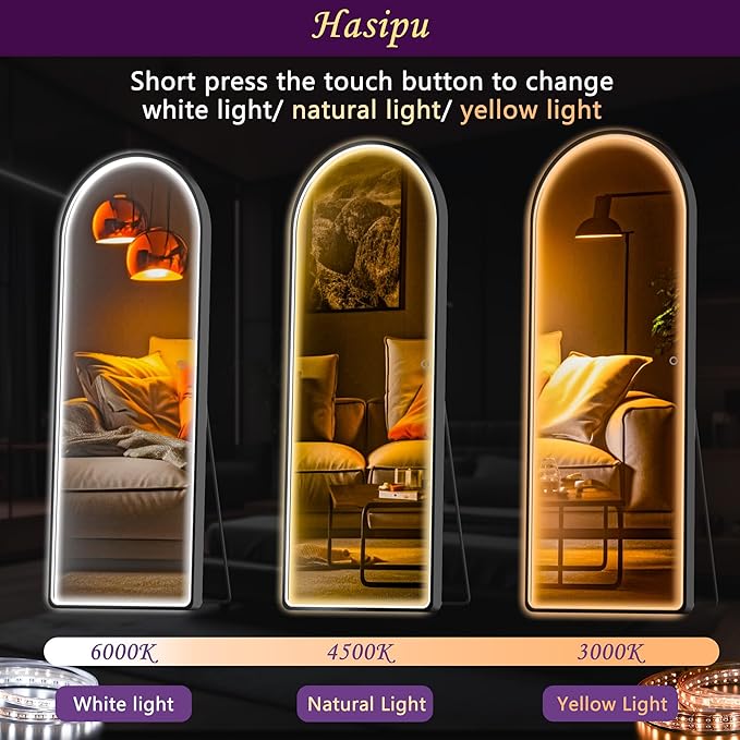 Hasipu 71" x 28" Led Mirror - Full Length, Arch Design, Wall Mounted, Dimming & 3 Color Modes