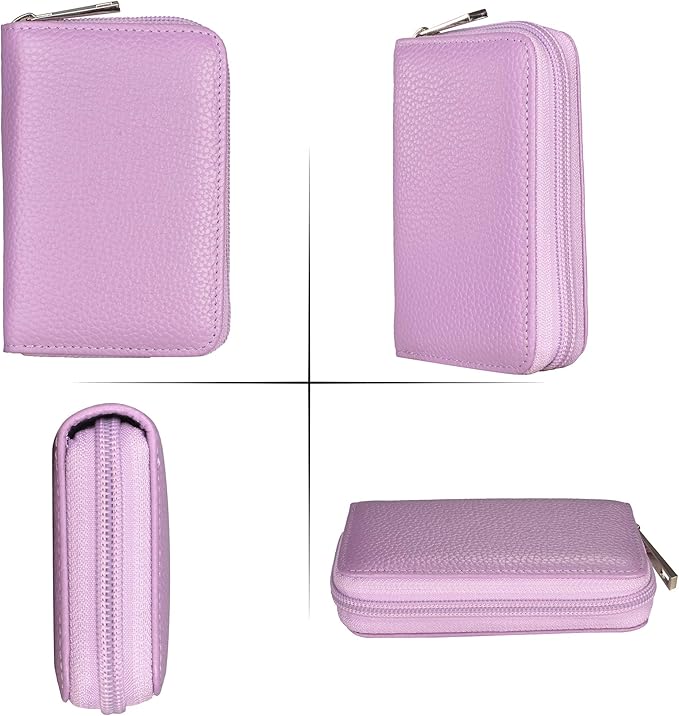 Easyoulife Genuine Leather Credit Card Holder Zipper Wallet With 26 Card Slots