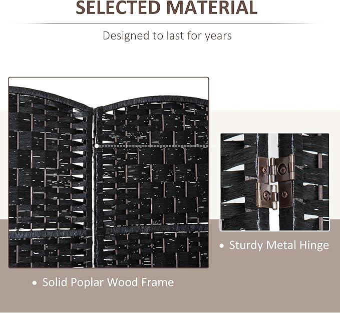 HOMCOM Room Divider 4 Panels Folding Privacy Screen 6FT Tall Portable Wicker Weave Partition Wall Divider for Bedroom Home Office, Black