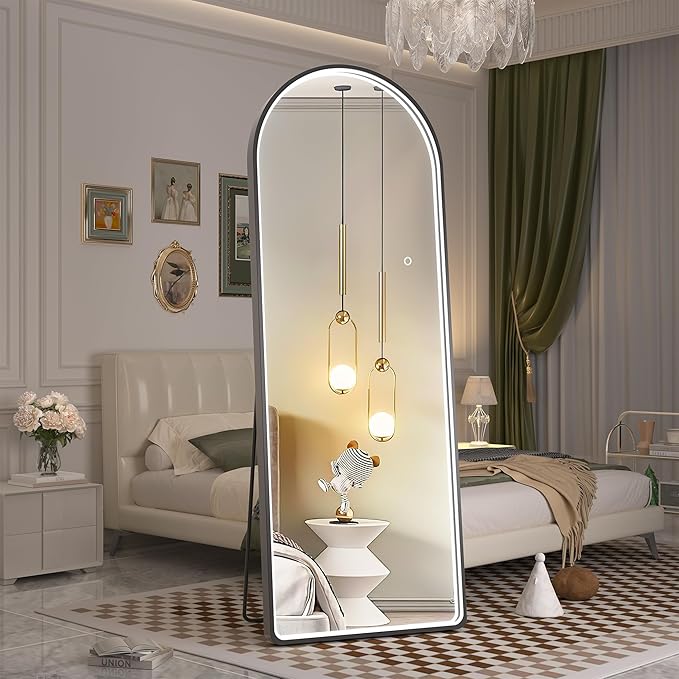 Hasipu 65" X 24" Full Length Mirror with Lights, Black Frame Arch Led Mirror Full Length and 3 Colors Temperatures & Brightness Adjustable,Light Up Mirror Full Body for Bedroom Cloakroom Living Room