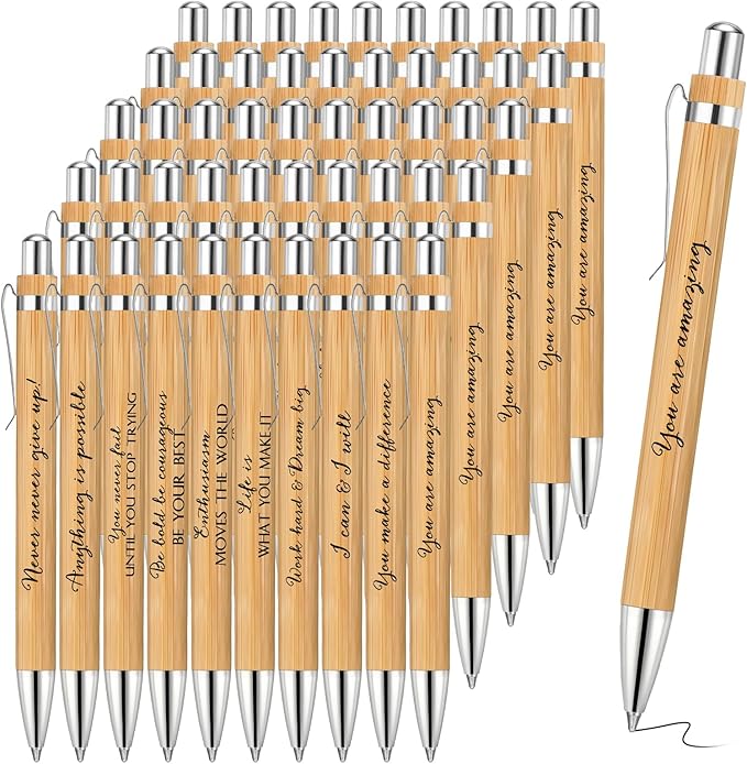 Fulmoon 50 Pcs Employee Appreciation Gifts Bulk Inspirational Bamboo Pens Motivational Thank You Wood Writing Ballpoint Pens for Coworkers Team Staff Leadership Teacher Student Back to School Gifts