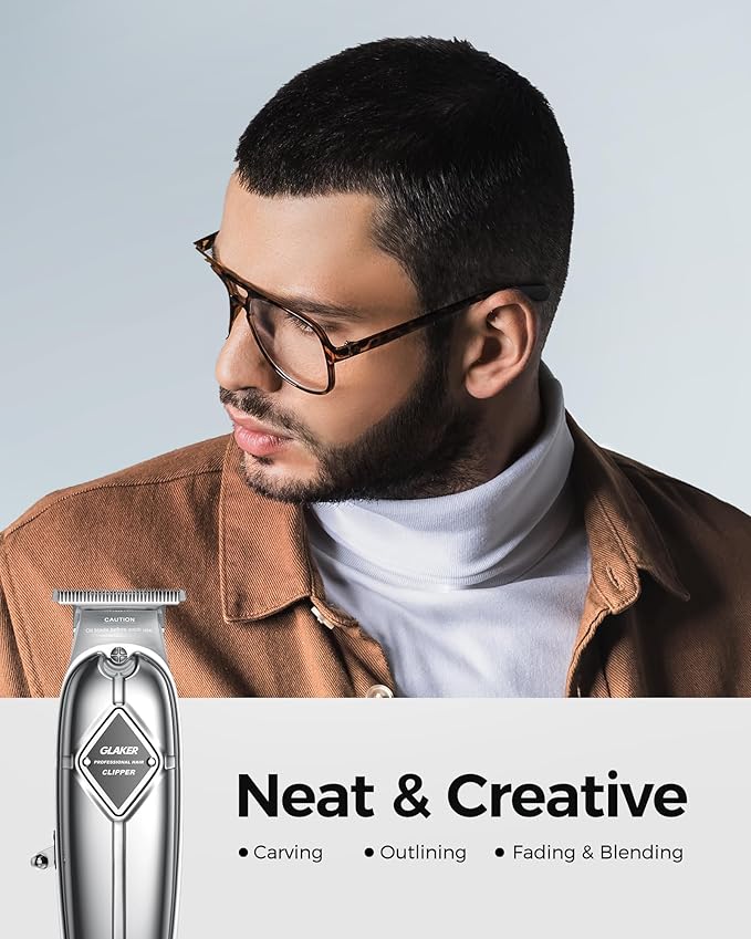 GLAKER Hair Clippers for Men Professional - Cordless Clippers and Trimmers Set, Complete Barber Kit for Hair Trimming & Beard Grooming, Mens Haircutting Kits for Blending & Fade Cuts (Silver)