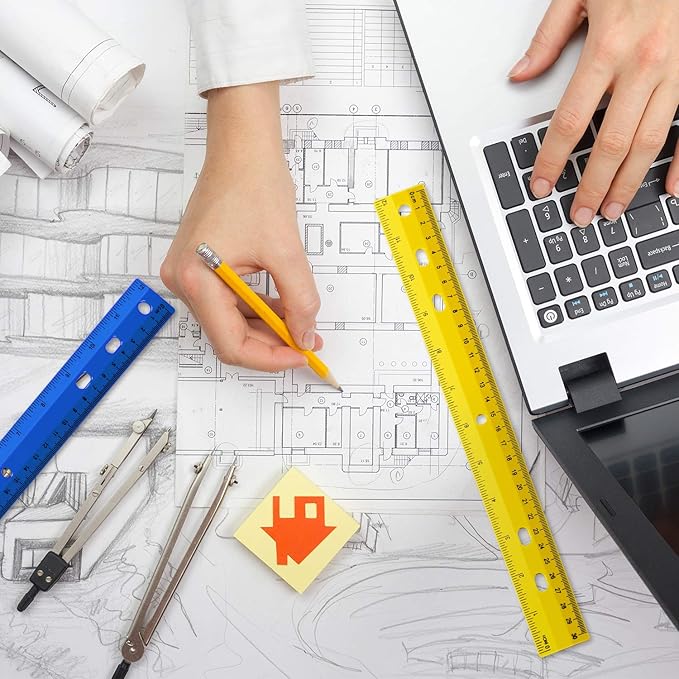 Chuangdi 20 Pieces 12 Inch Rulers Bulk Plastic Colorful Rulers for Kids Student Classroom School Office(6 Hole,Solid Color)