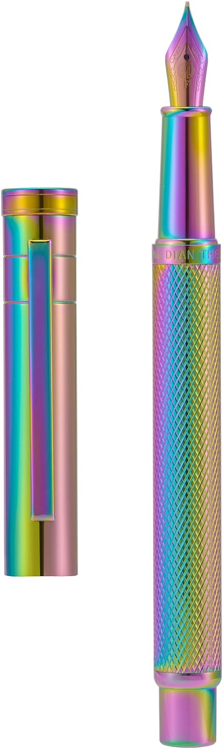 Hongdian 1851 Rainbow Forest Fountain Pen Medium Nib with Converter and Metal Pen Case Set