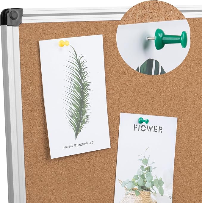 Board2by Extra Large Cork Bulletin Board 48" X 48", Foldable Notice Pin Board for Wall, Silver Aluminum Framed 4'x4' Corkboard, Wall Mounted Noticeboard with 36 Push Pins for School, Home & Office