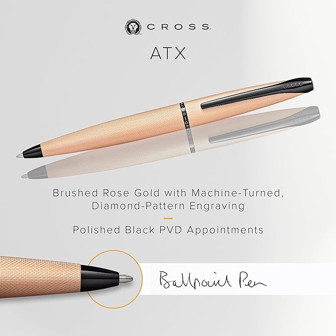 Cross ATX Refillable Ballpoint Pen Presented in a Luxury Gift Box - Medium Point, Black Ink, Sandblasted Rose Gold