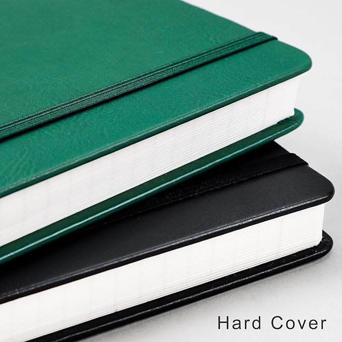 EMSHOI Hardcover Leather Lined Journal - 8.5" x 11" College Ruled Notebook for Women & Men, 192 Pages, 100 GSM Thick Paper, Sticky Notes - Professional A4 Writing Journal for Work, Office, Black