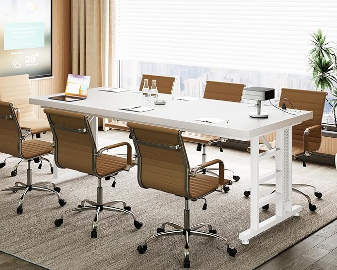 Coleshome 71 Inch Executive Desk with USB Ports, Large Computer Desk with Extra Thick, Long Mordern Office Workstation, Business Furniture for Home Office, White