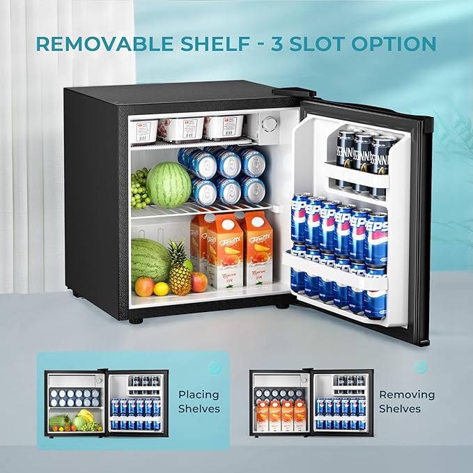 EUHOMY 1.7 Cu.Ft Mini Fridge with Freezer, Reversible Single Door Compact Refrigerator, Adjustable Thermostat, Energy Saving, Mini Fridge for Bedroom, Office, Dorm, Black