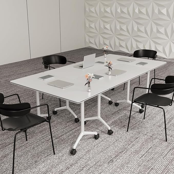 Conference Table,Folding Conference Room Tables Portable Rolling Conference Training Table with Silent Wheels,Mobile Meetings Flip Top Tables for Offices Classrooms Meeting Room (6Pack 70.8in)