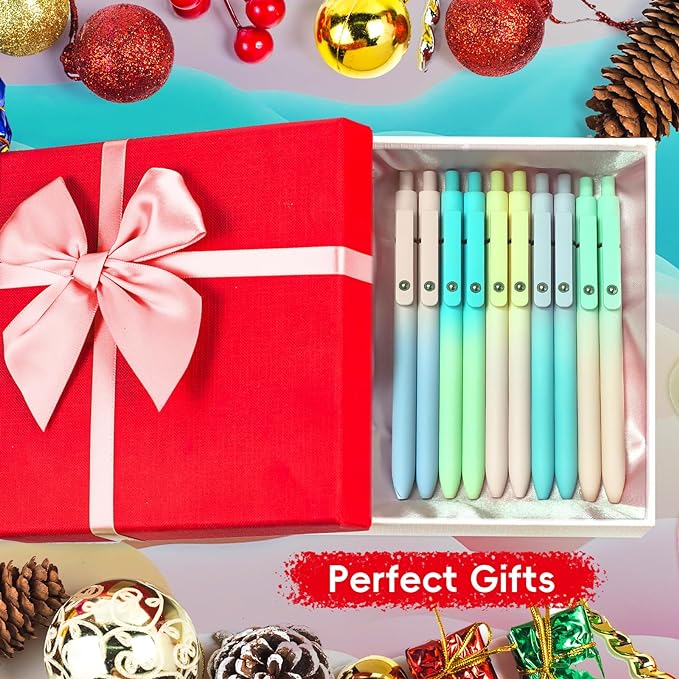 Gel Pens, 10 Pcs Black Ink Pens for Women, 0.7mm Medium Point Smooth Writing Pens with Silicone Grip, High-End Series Metal Clip Retractable Pens for Journaling Note Taking (10 Pcs Pastel)