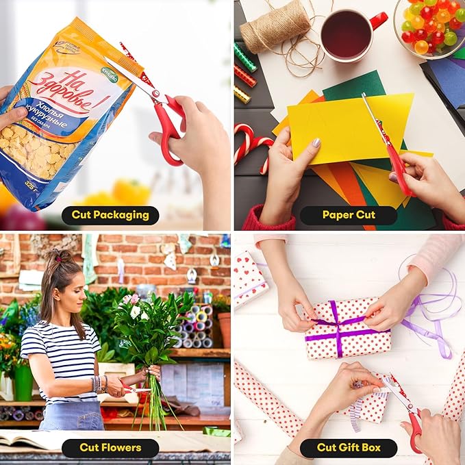 iBayam All Purpose Scissors for Construction Scrapbook Kraft Craft Paper, Gifts Wrapping Packing Paper Cutter Tool, 3 Pack Ultra Sharp 8" Thick Blade Comfort-Grip Scissors for Moving Package Supplies