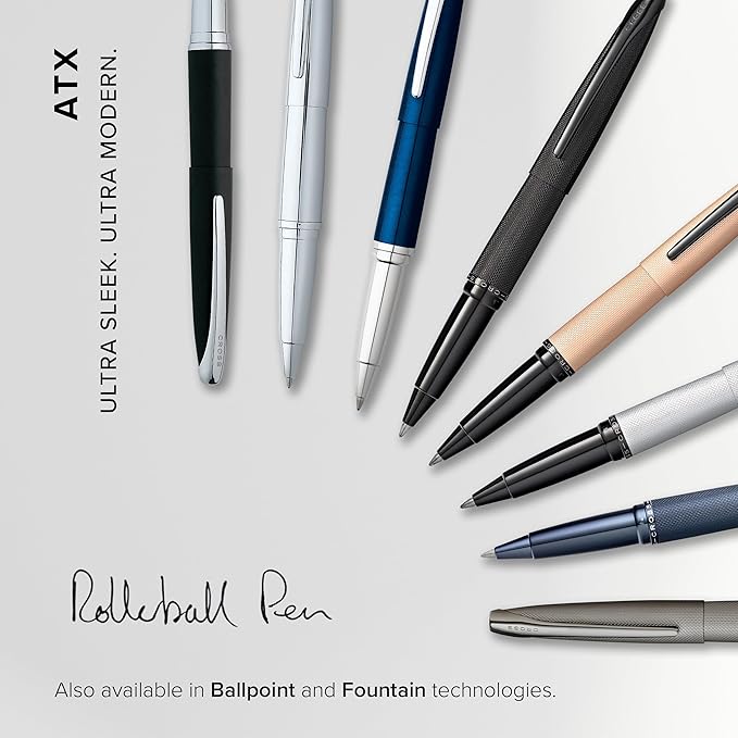 Cross ATX Refillable Rollerball Pen Presented in a Luxury Gift Box - Medium Point, Black Ink, Sandblasted Titanium Gray