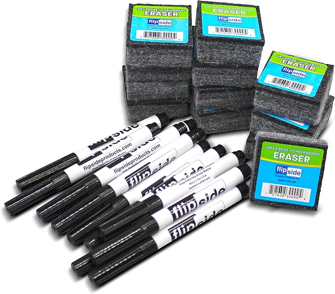 Flipside Products Oval Dry Erase Answer Paddles w/Black Dry Erase Marker and Erasers, Auction, Handheld Whiteboard, Handle Response Board, 36 Pieces, Set of 12
