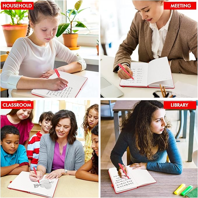 feela 24 Pack Journal Notebook for Work, Business Notebook Bulk Hardcover Lined Writing Journal with Pen Holder for Men Women Note Taking, with 24 Black Pens, 120 GSM, 5.1”x8.3”, A5, Red