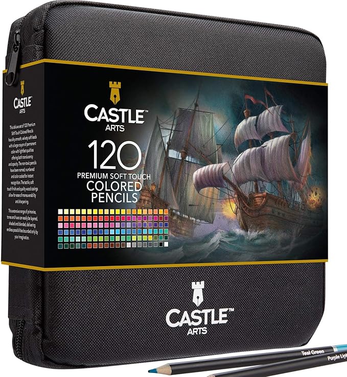 Castle Art Supplies 120 Colored Pencils with Zipper | Quality Soft Coloured Leads for Adult Artists, Professionals and Colorists | In Zipper Pouch