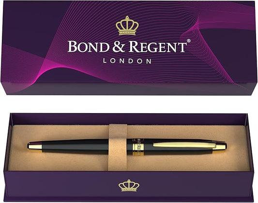 Bond & Regent Gloss Black & 24 Karat Gold | Certified Luxury Grade Rollerball Pen | Nice Gift for Men & Women