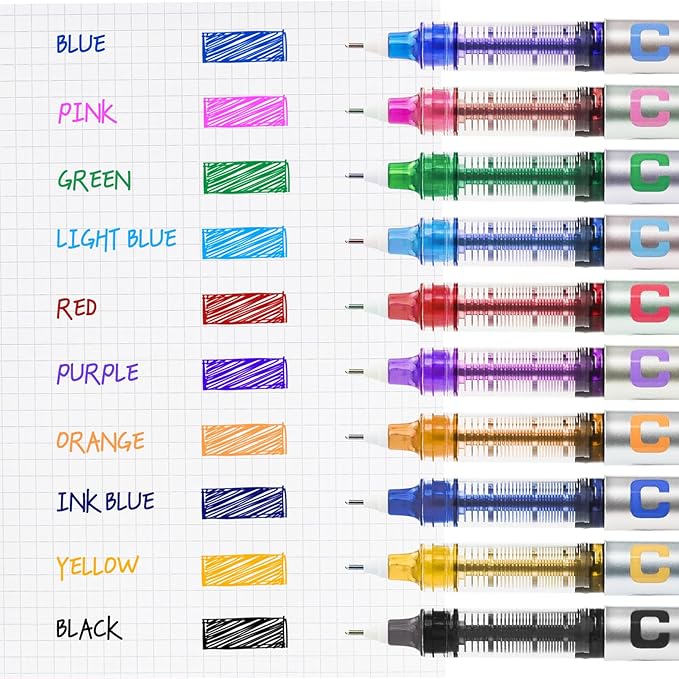 EYEYE Needle Rollerball Pens 0.5mm, 10 Assorted Colors Extra Fine Point Pen Quick Dry, Liquid Ink Pens Fine Point Smooth Writing Pen for Journaling, Note Taking, Office, Doodling & Gifts