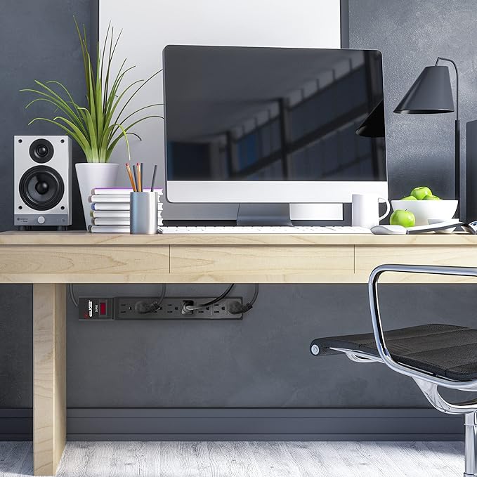 Digital Energy 15 FT 8 Outlet Surge Protector Power Strip - 15 AMP, 1875 W, 125 V, 350 J Surge Protection, ETL Listed - Flat Plug, Black