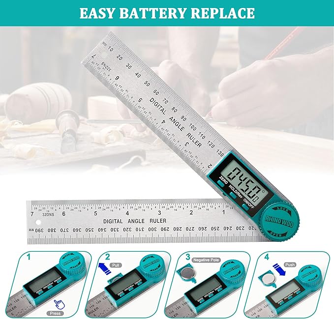 Digital Angle Finder Protractor, Angle Finder Ruler with 7inch/200mm, Angle Measuring Tool for Woodworking/Carpenter/Construction/DIY Measurement(2 Batteries Included) (Stainless Steel)