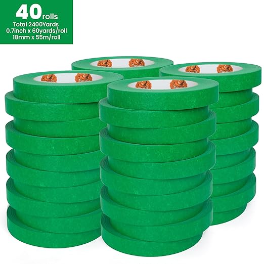 Green Painters Tape Multi-Surface Masking Tape 0.7 inch x 60 Yard, Indoor and Outdoor Painting Tape, Residue Free Easy Removal with Sharp Lines, Paint Tape for Walls, Auto, Home, 40Rolls