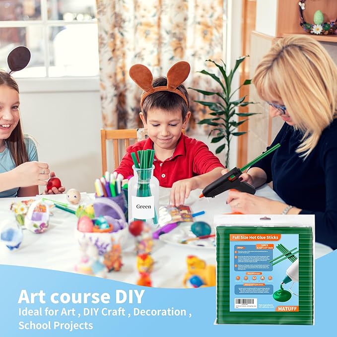 Green hot Glue Sticks Full Size 0.43” Dia x 8” Long, 52 pcs Hot melt Adhesive Glue Sticks, All-Purpose Colored Glue Gun Sticks for Christmas Decoration DIY Crafts Arts School Repair Bonding