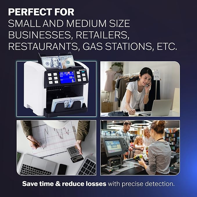 Carnation CR6 Mixed Denomination Money Counter Machine - Money Counter with UV/MG/IR Counterfeit Detection - 3 Speeds from 800~1000~1200N/M and Supported Currency USD/CAD/BRL/MXN/ARS/Pen/CLP/DOP/VES