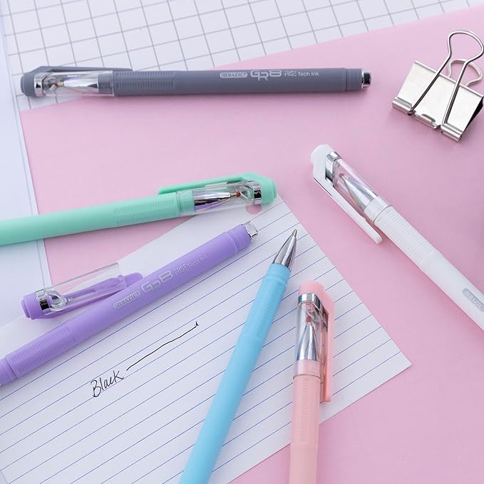 BAZIC Oil Gel Fuse Tech Ink Pen, GR8 Dazzle Black Ink w/Rubberized Barrel, 0.7 mm Medium Point Smooth Writing, for Office School (3/Pack), 24-Pack