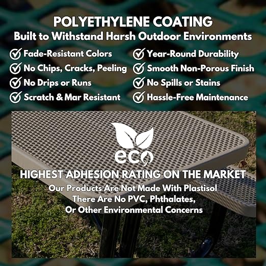 Coated Outdoor Furniture 32-Gallon Heavy-Duty Punched Steel Round Trash Receptacle, Commercial Outdoor Waste Bin with Liner & Black Flat Top Lid – Made in America (Textured Yellow)