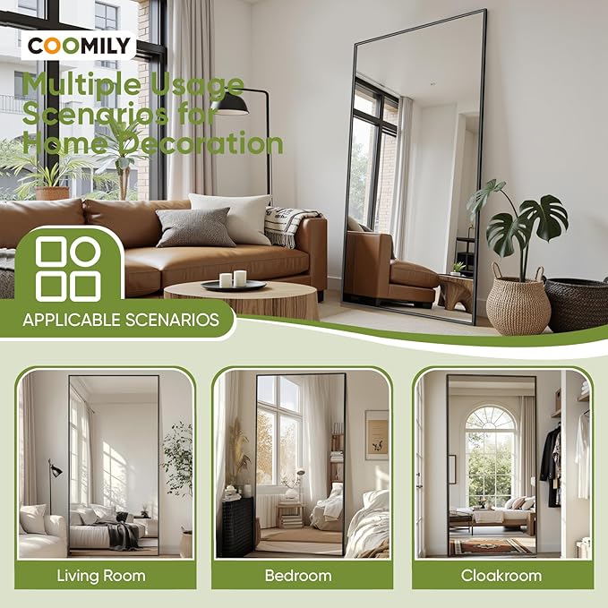 Full-Length Floor Mirror with Stand, 71"x28" Rectangle Style Full Body Standing Mirror for Bedroom, Living Room, Gym, Dorm - Shatter-Resistant & Easy Assembly, Black