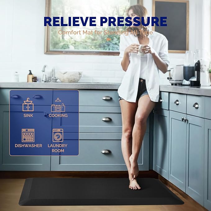 FEATOL Anti Fatigue Mat for Standing, 9/10 Extra Thick Ergonomic Standing Desk Mat, Comfort & Durable Memory Foam Standing Mat at Home,Office All Day (24" x 36", Black)