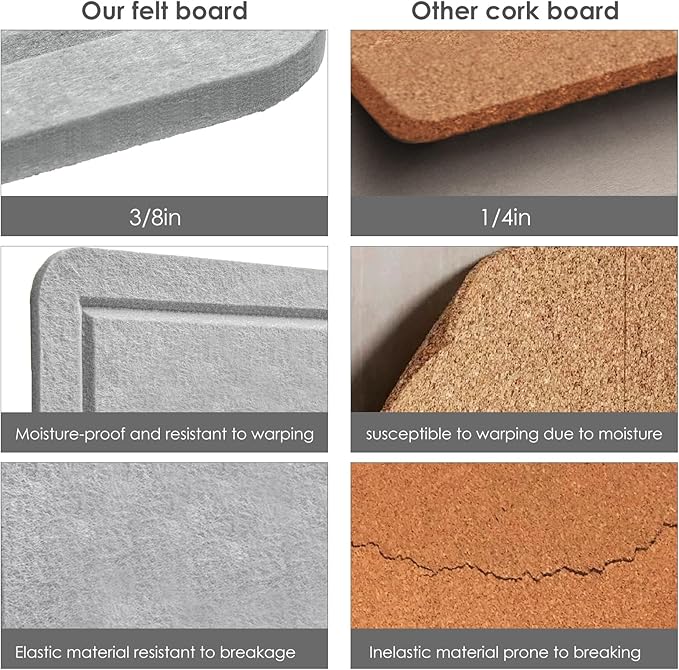 Bulletin Board, 24 x 18 inches Felt Board Decorative Pin Board, Cork Board Alternative for Wall, Foldable Photo Board Self-Adhesive Vision Board Mood Board with 20 Pushpins - Light Gray