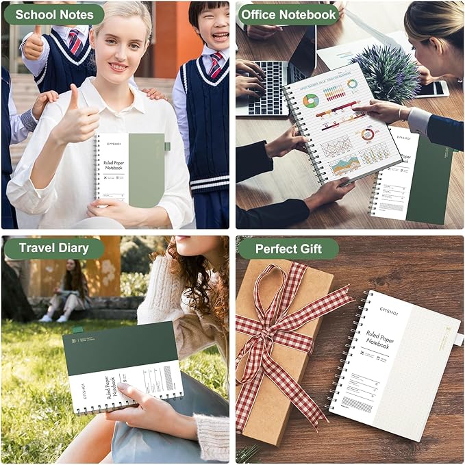 EMSHOI Lined Spiral Journal Notebook, A5 College Ruled Notebook, 300 Pages/150 Sheets, 100gsm Acid-Free Paper, Waterproof Softcover Notebook for School, Work, Note Taking, 5.7" × 8.22" - Transparent