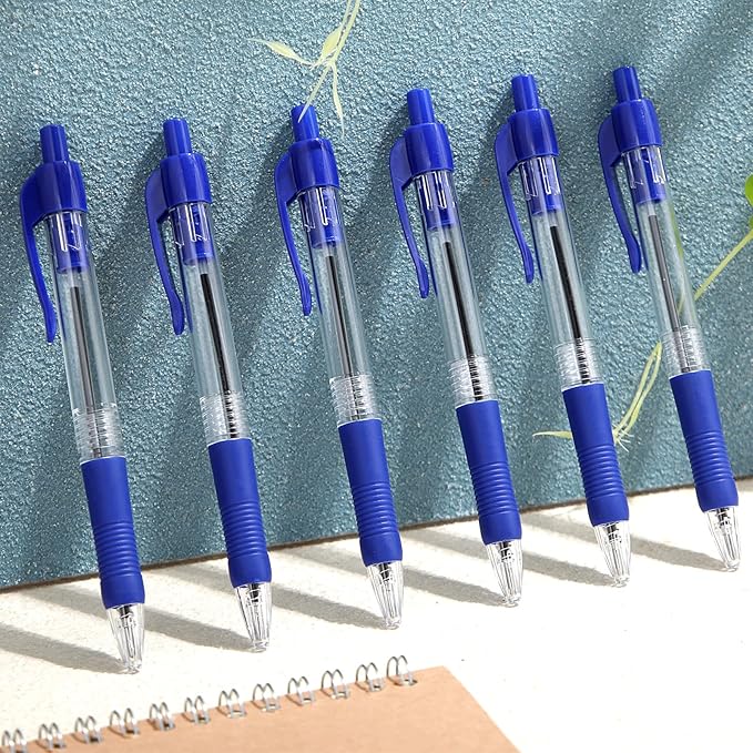 Fainne 200 Pack Retractable Ballpoint Pen 1.0 mm Medium Point Refillable Smooth Click Writing Pens With Grip for Work Journal Writing Office School Supplies(Blue Ink)